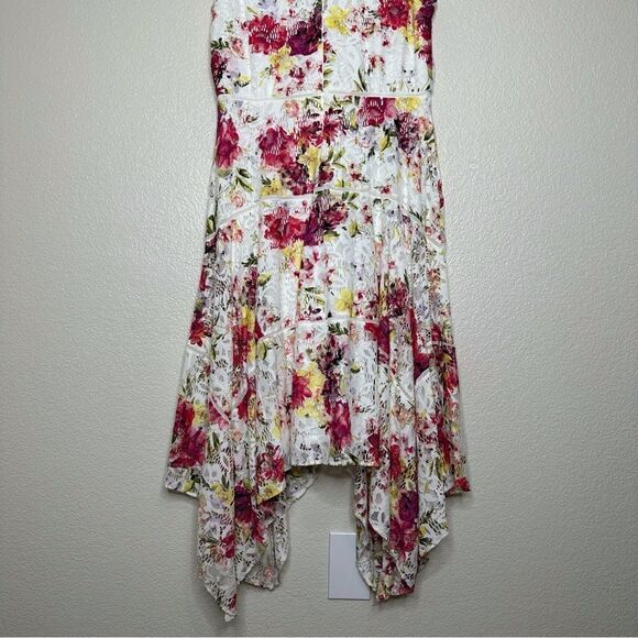 Taylor Floral-Print Lace Handkerchief-Hem Dress, Size 14 - Picture 9 of 13